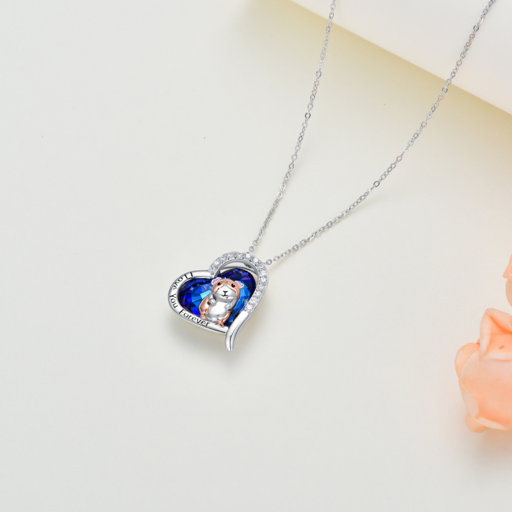 Sterling Silver Two-Tone Heart Crystal Dog Pendant Engraving Necklace For Women-5
