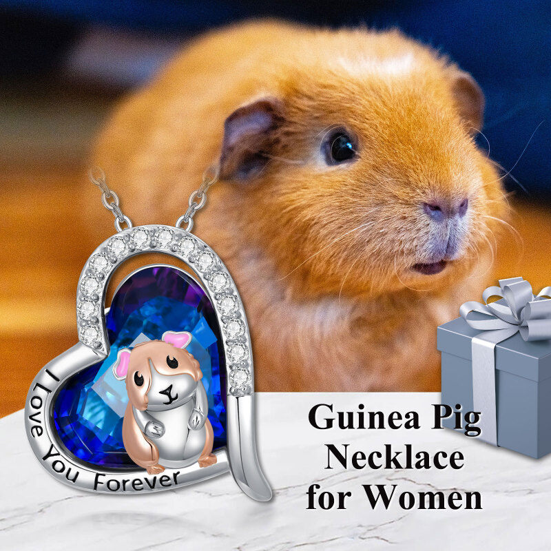 Colar de gravura com pingente de cachorro de cristal de coração de dois tons de prata esterlina para mulheres-6