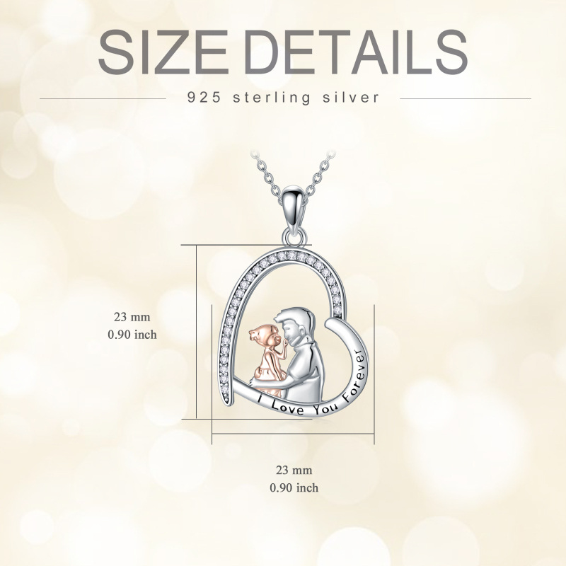 Colar com pingente de prata esterlina com dois tons de coração para pai e filha com palavra gravada-5