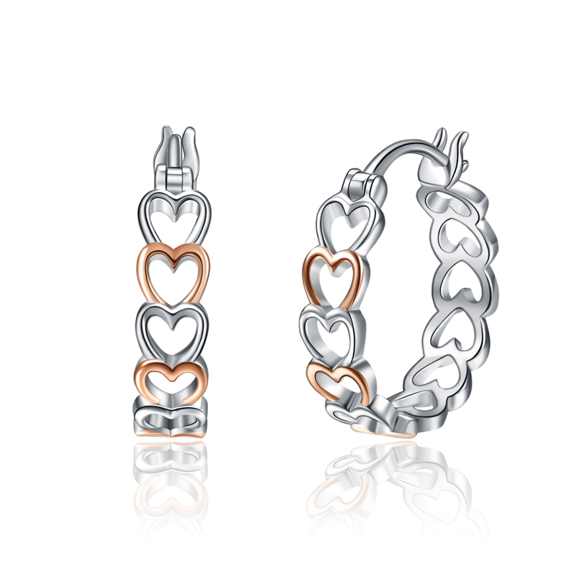 Sterling Silver Two-tone Heart Hoop Earrings-1