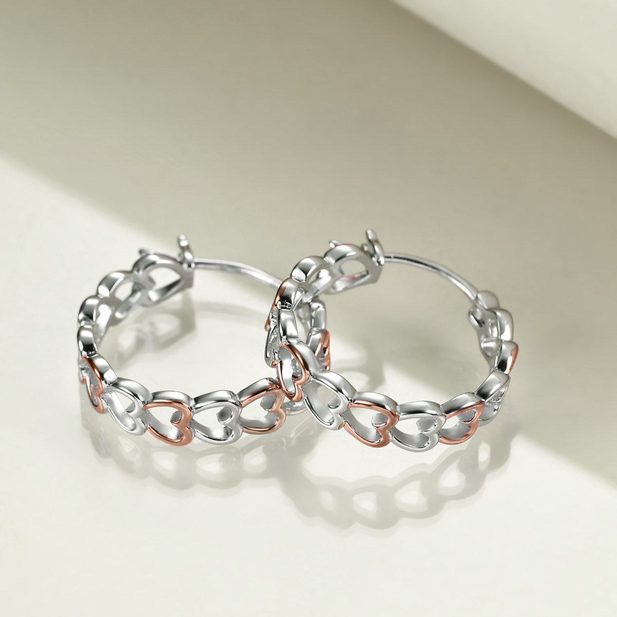 Boucles d'oreilles en argent sterling avec cœur bicolore-3