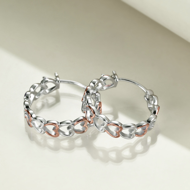 Sterling Silver Two-tone Heart Hoop Earrings-3