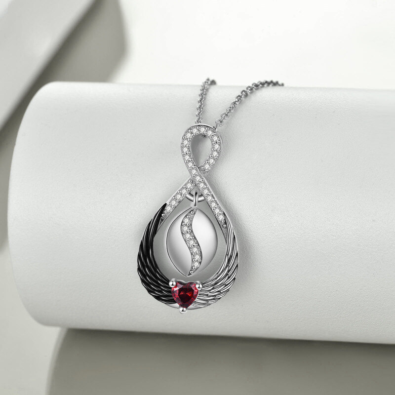 Sterling Silver Two-tone Heart Cubic Zirconia Infinite Symbol & Angel Wings Urn Necklace for Ashes-3