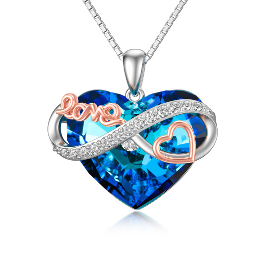 Collana con ciondolo di cristallo in argento sterling bicolore con cuore e simbolo dell'in