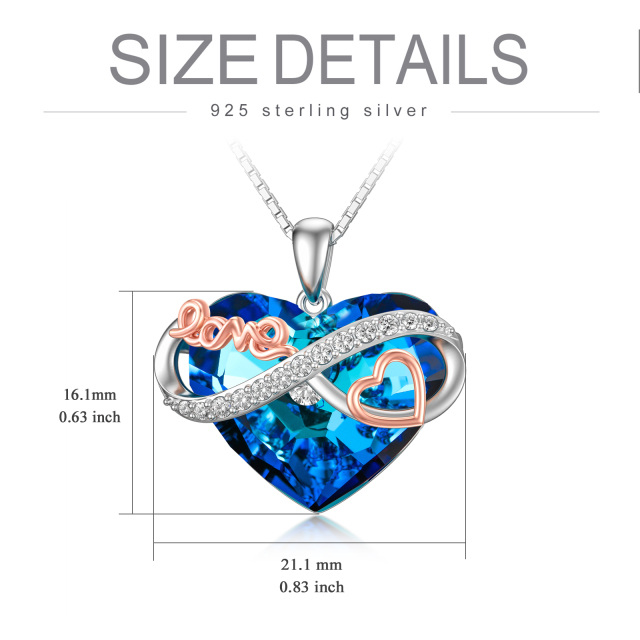 Sterling Silver Two-tone Heart & Infinity Symbol Crystal Pendant Necklace-5