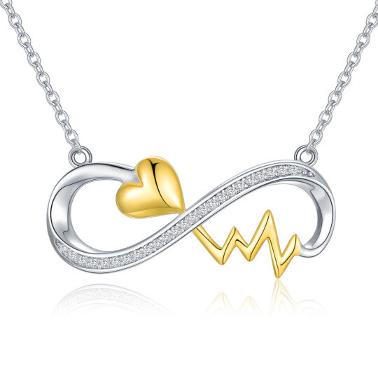 Collana con ciondolo con simbolo dell'infinito a forma di cuore bicolore in argento sterling