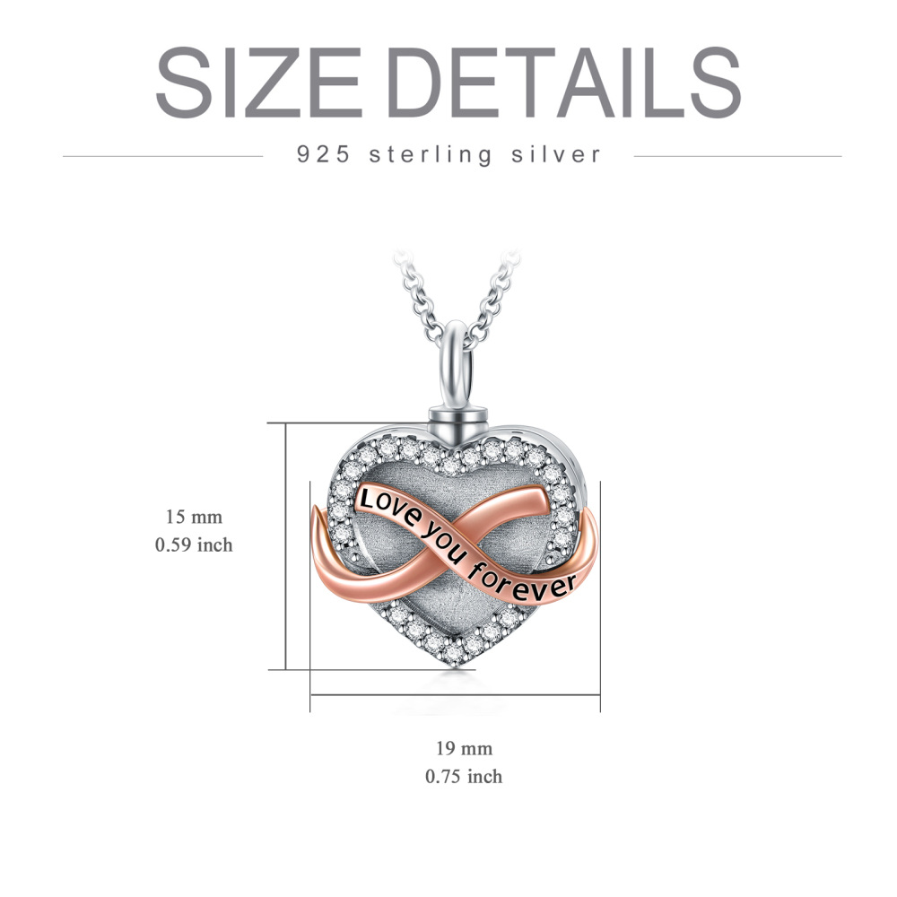 Sterling Silver Two-tone Heart & Infinity Symbol Urn Necklace for Ashes with Engraved Word-6