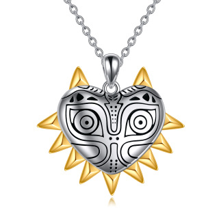 Sterling Silver Two-tone Heart & Legend Of Zelda Pendant Necklace-2