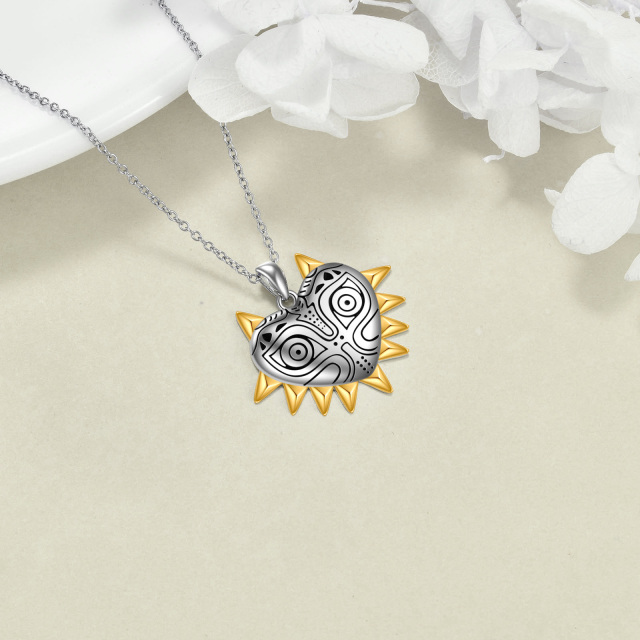 Collar con colgante de leyenda de Zelda en forma de corazón de plata de ley en dos tonos-4