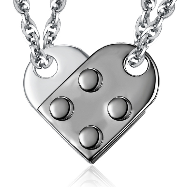 Collana con ciondolo a forma di cuore e lucchetto in argento sterling bicolore-1