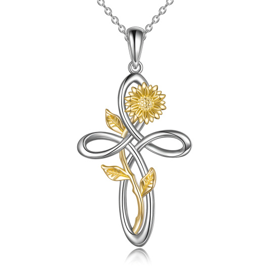 Collana con ciondolo a cuore in argento sterling bicolore con girasole di moissanite e nodo celtico