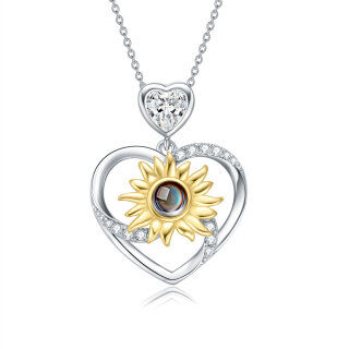 Sterling Silver Two-tone Heart Moissanite Sunflower Pendant Necklace-25