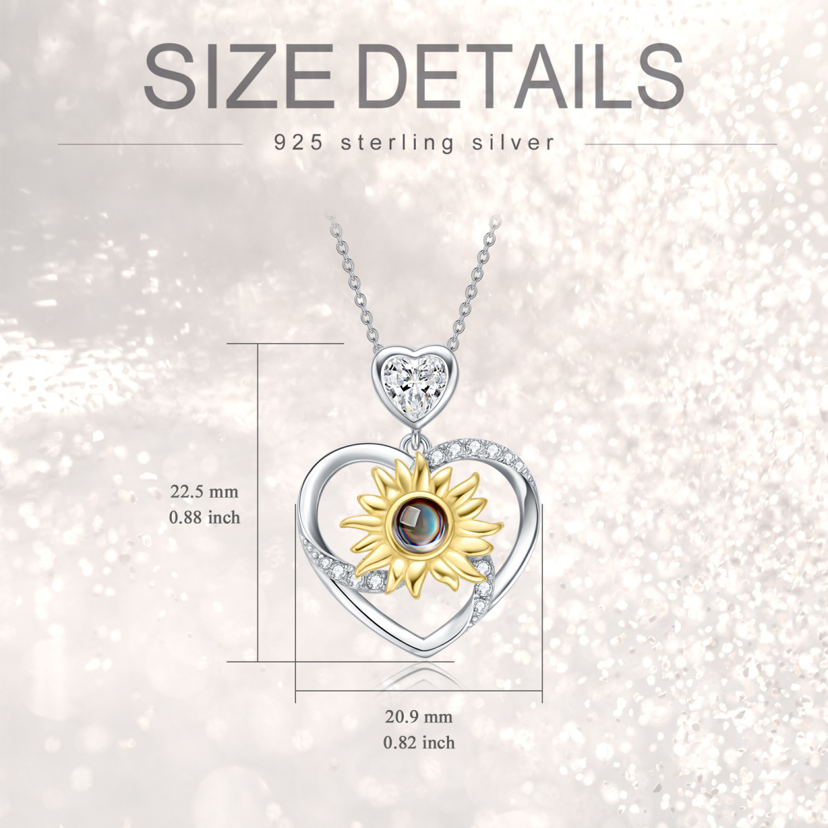 Sterling Silver Two-tone Heart Moissanite Sunflower Pendant Necklace-4