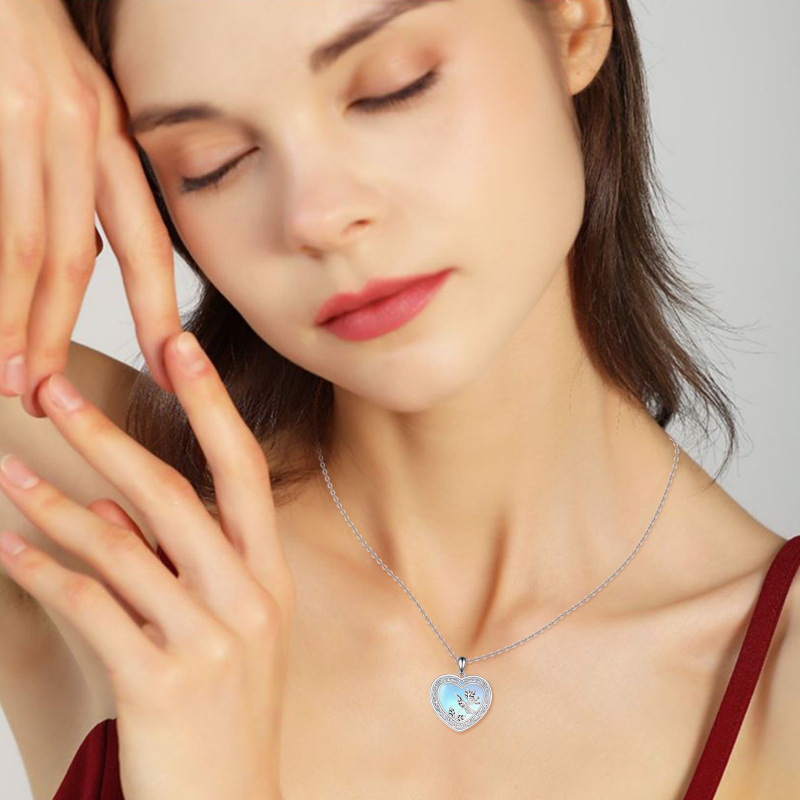 Colar com pingente de beija-flor de pedra lunar de coração em prata esterlina para mulheres-2