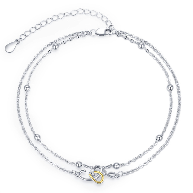 Sterling Silver Two-tone Heart Multi-layered Chain Anklet-1