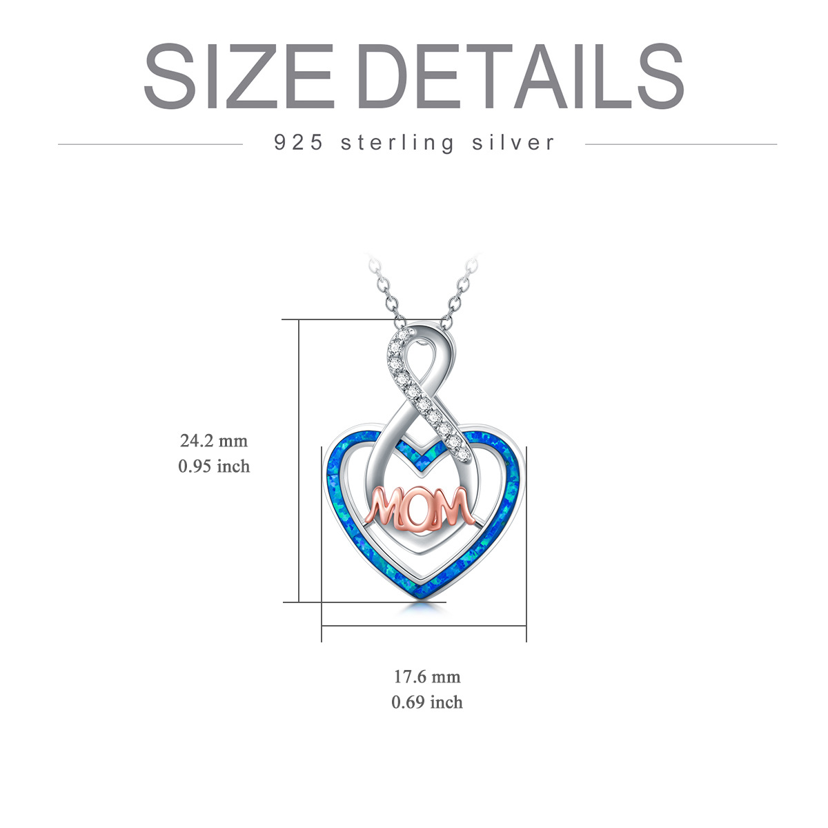 Sterling Zilveren Tweekleurige Hart-Cubic Zirconia & Opaal Moeder Hanger Halsketting-5