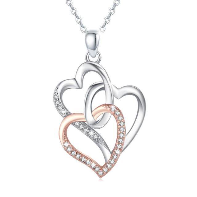 Collana con ciondolo a cuore in argento sterling bicolore con zirconi cubici-1