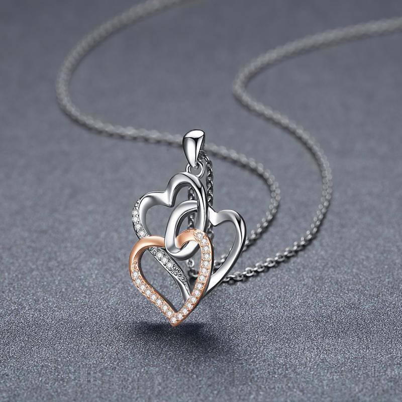 Sterling Silver Two-tone Cubic Zirconia Heart Pendant Necklace-4