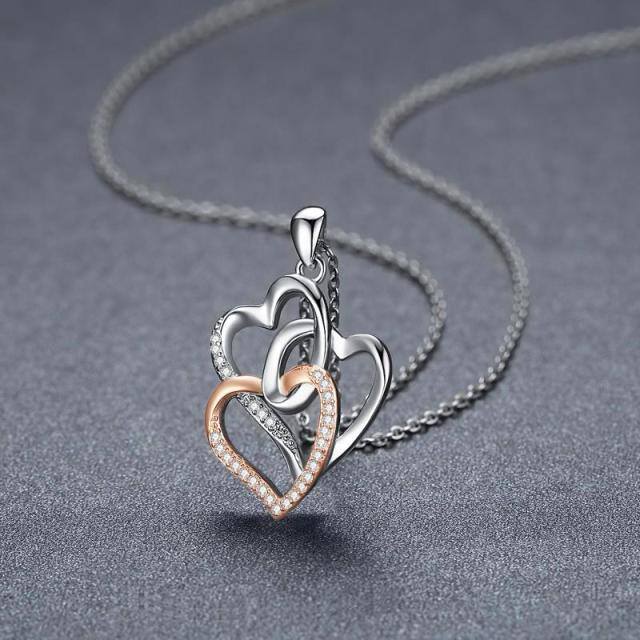 Collana con ciondolo a cuore in argento sterling bicolore con zirconi cubici-4