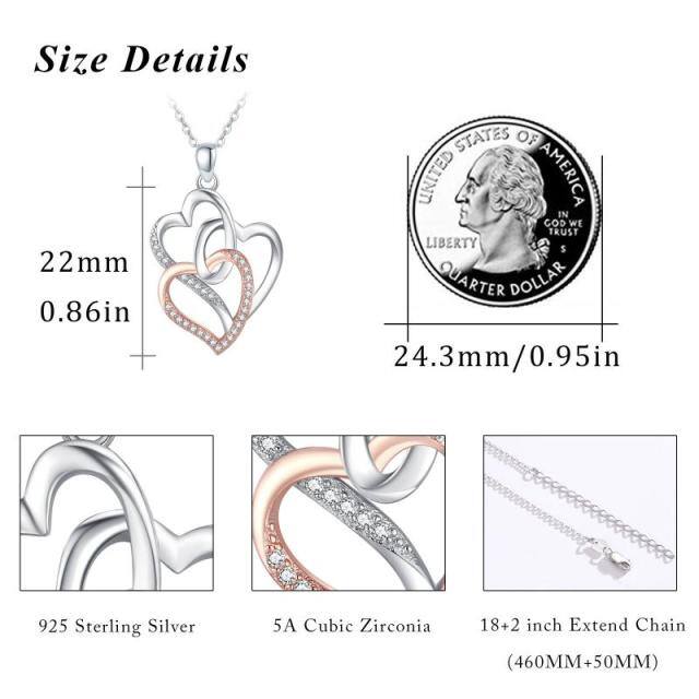 Sterling Silver Two-tone Cubic Zirconia Heart Pendant Necklace-5