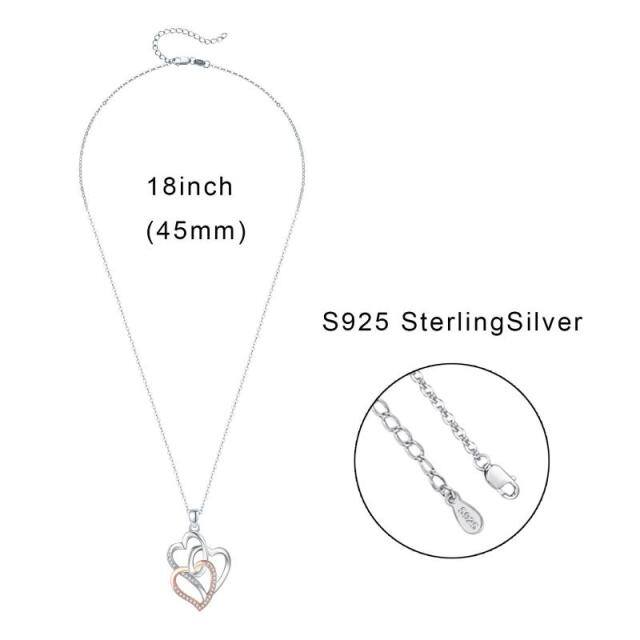 Sterling zilveren tweekleurige Cubic Zirconia hart hanger ketting-6