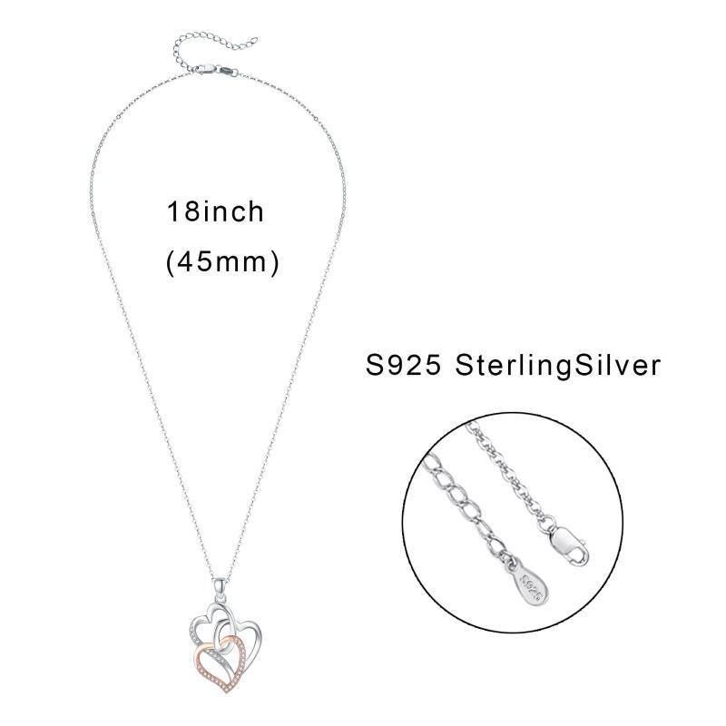 Sterling Silver Two-tone Cubic Zirconia Heart Pendant Necklace-6