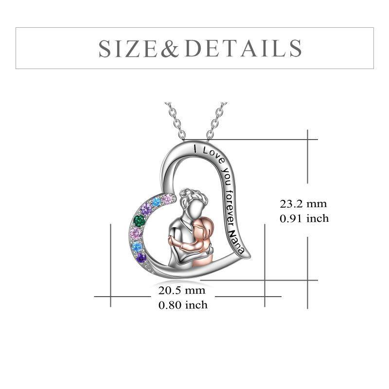 Sterling Silber zweifarbig Cubic Zirkonia Herz Anhänger Halskette mit eingraviertem Wort-5