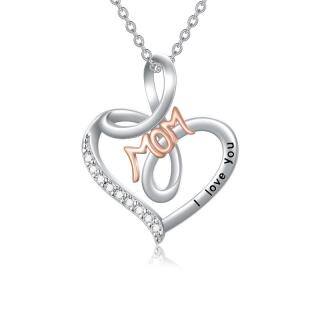 Sterling Silver Two-tone Heart Pendant Necklace with Engraved Word-5