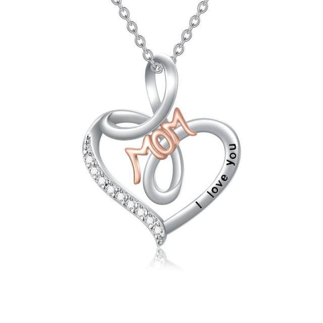 Sterling Silver Two-tone Heart Pendant Necklace with Engraved Word-4