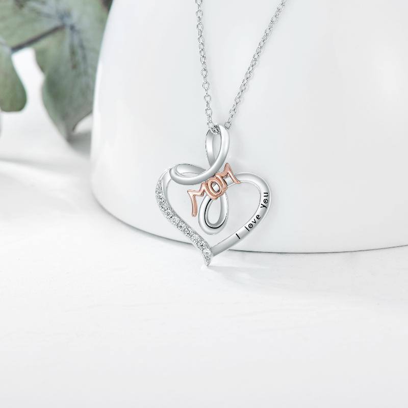 Sterling Silver Two-tone Heart Pendant Necklace with Engraved Word-3