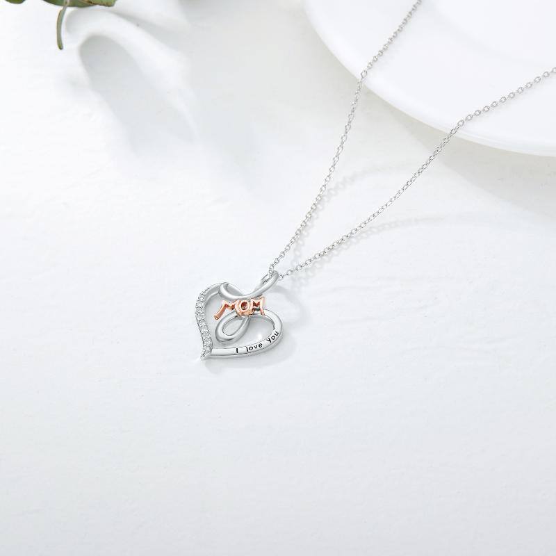 Sterling Silver Two-tone Heart Pendant Necklace with Engraved Word-4