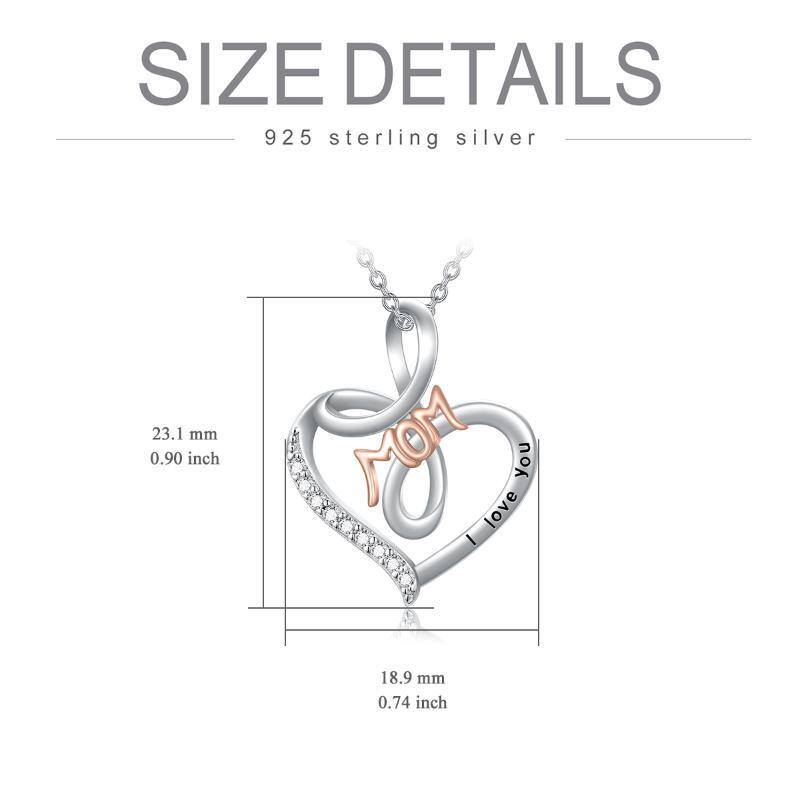 Sterling Silver Two-tone Heart Pendant Necklace with Engraved Word-6