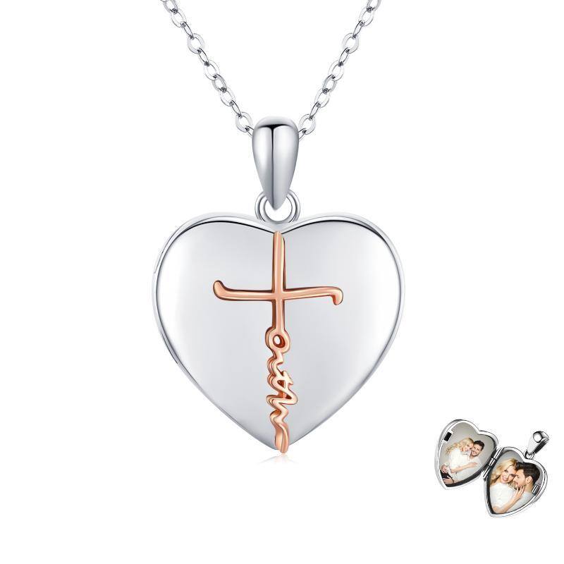 Collana con ciondolo a cuore in argento sterling bicolore con parola incisa-1