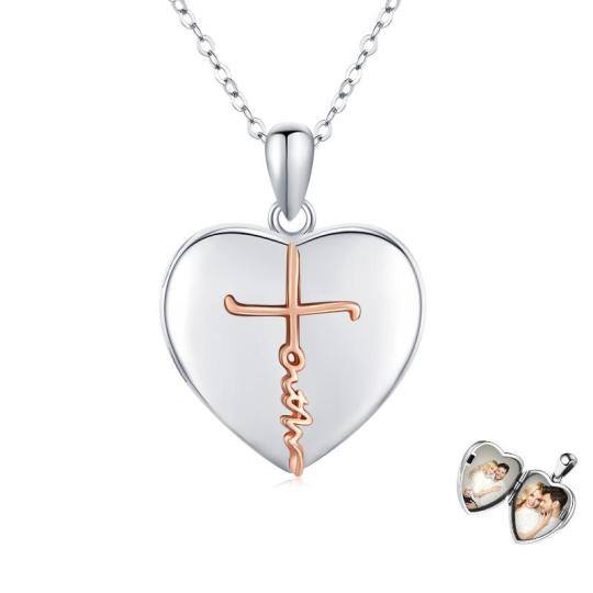 Sterling Silver Two-tone Heart Pendant Necklace with Engraved Word