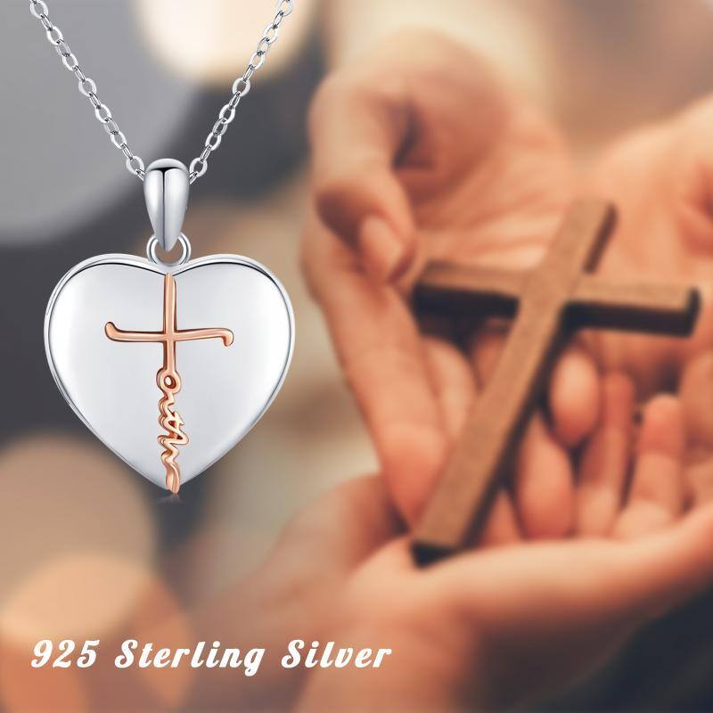 Collana con ciondolo a cuore in argento sterling bicolore con parola incisa-4