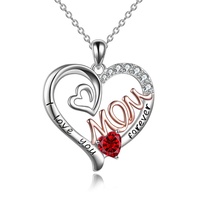 Sterling Silver Two-tone Cubic Zirconia Heart Pendant Necklace with Engraved Word-1