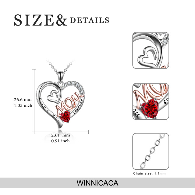 Sterling Silver Two-tone Cubic Zirconia Heart Pendant Necklace with Engraved Word-5