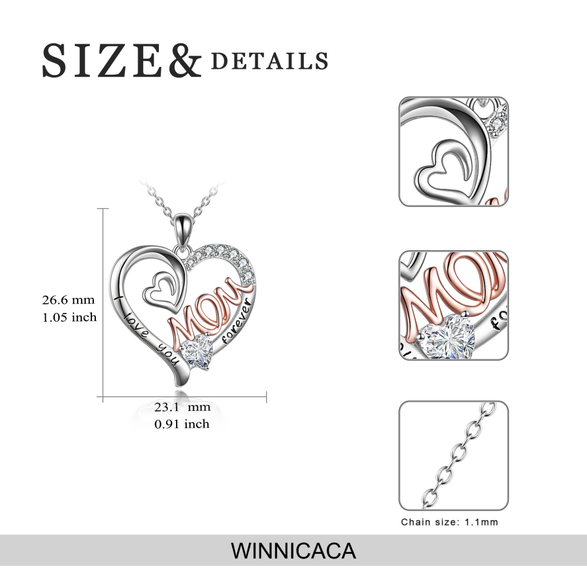 Collar de plata de ley con corazón grabado y circonita cúbica de dos tonos para mujer-5