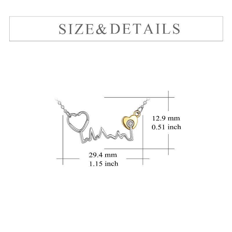 Zweifarbige Halskette mit Herzanhänger aus Sterlingsilber mit Zirkonia-5