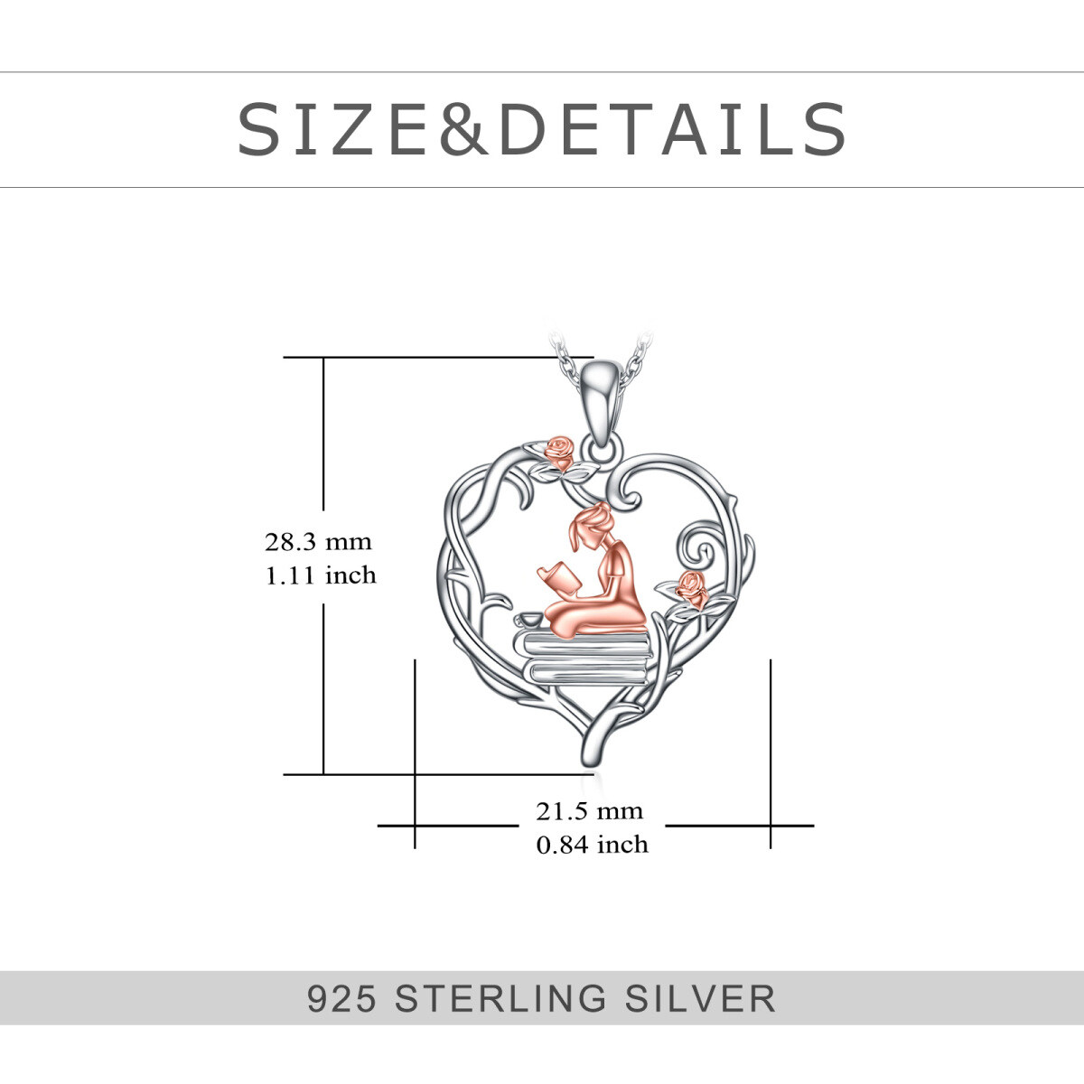 Collier pendentif coeur rose bicolore en argent sterling-5