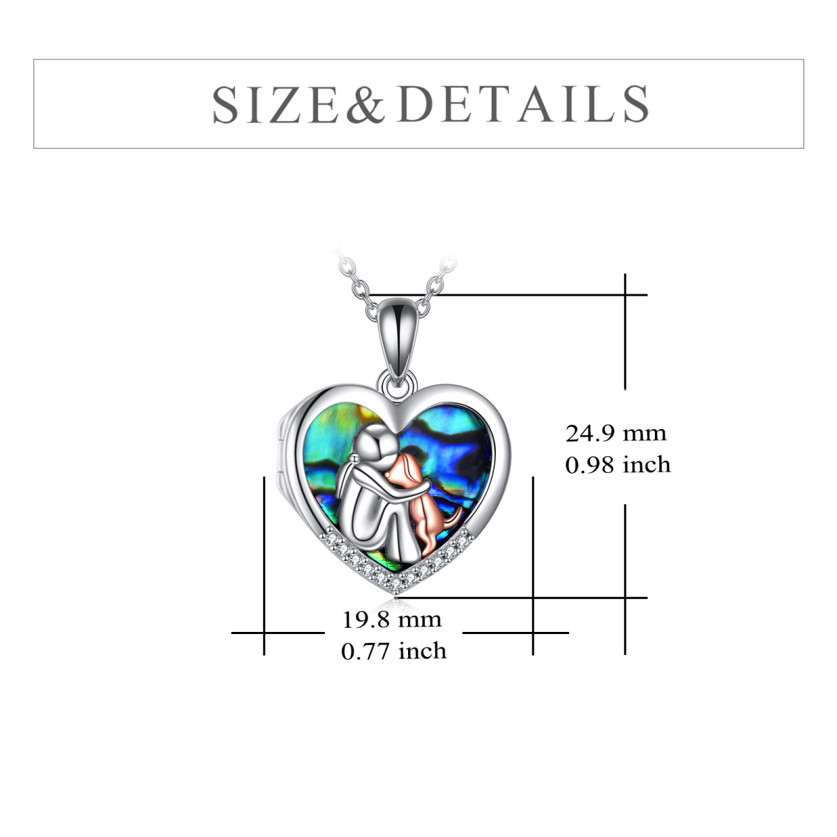 Sterling Silver Two-tone Heart Shaped Abalone Shellfish Dog Personalized Photo Locket Necklace-5