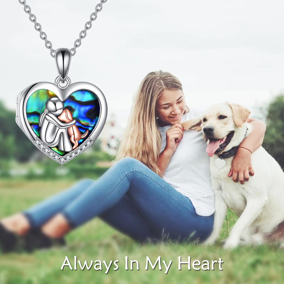 Collier en argent sterling en forme de coeur Abalone Shellfish Dog Personalized Photo Lock-6