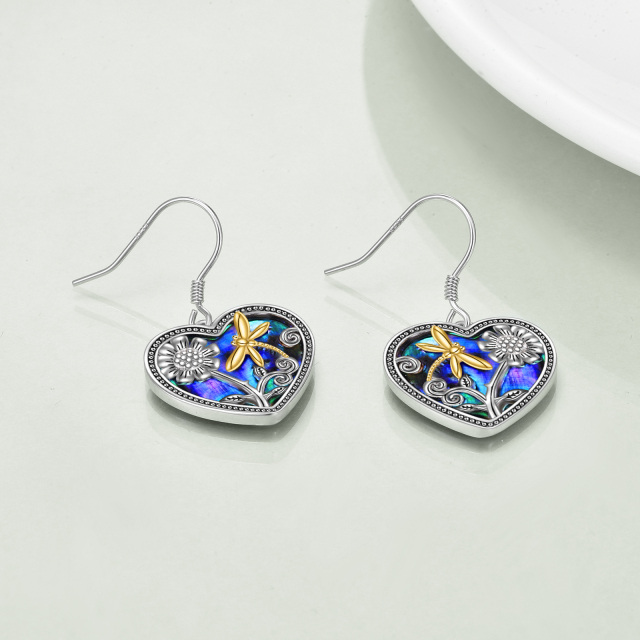 Boucles d'oreilles pendantes en argent sterling en forme de coeur avec abalone, libellule-4