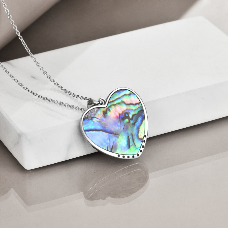 Sterling Silver Two-Tone Abalone Shellfish Sisters With Heart Pendant Necklace With Engraved Word For Women-4