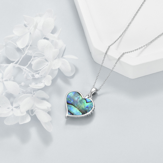 Sterling Silver Two-tone Heart Shaped Abalone Shellfish Wolf & Heart Pendant Necklace with Engraved Word-4