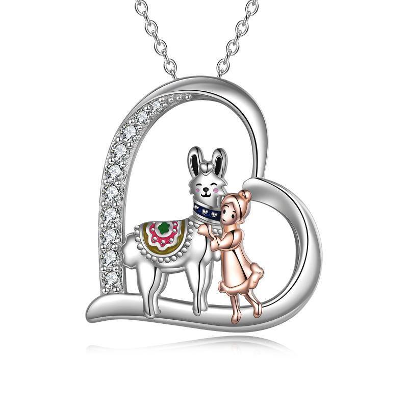 Sterling Silver Two-Tone Heart Cubic Zirconia Alpaca Pendant Necklace For Women-19