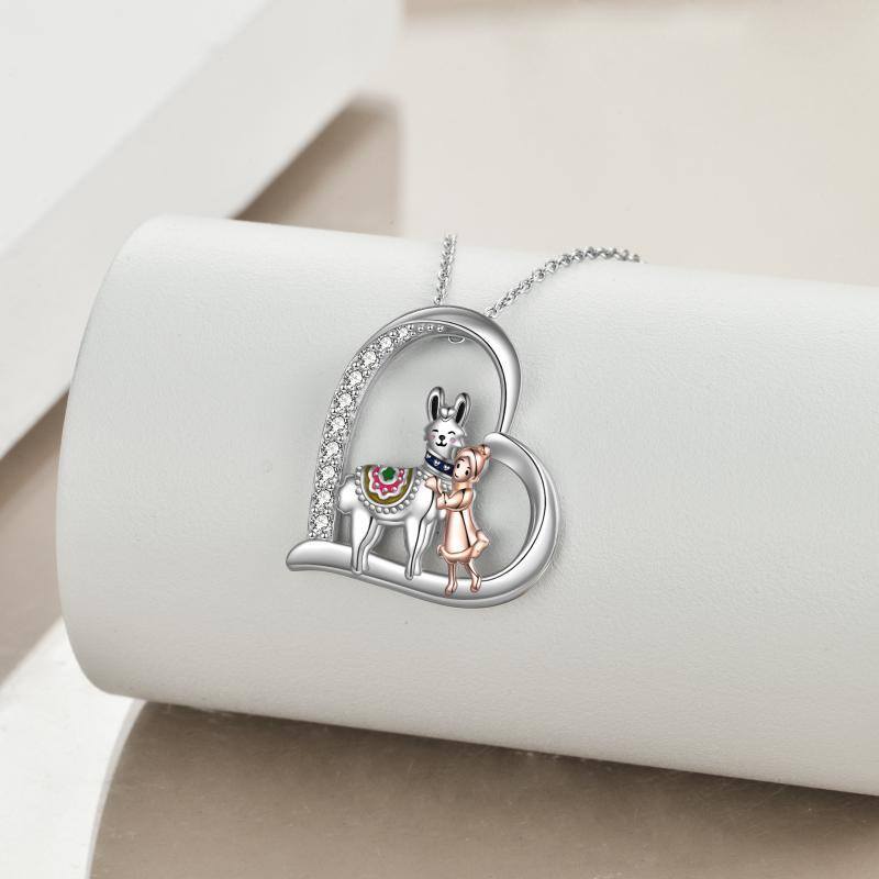 Sterling zilveren twee-tonige hart Cubic Zirconia Alpaca hanger ketting voor vrouwen-3