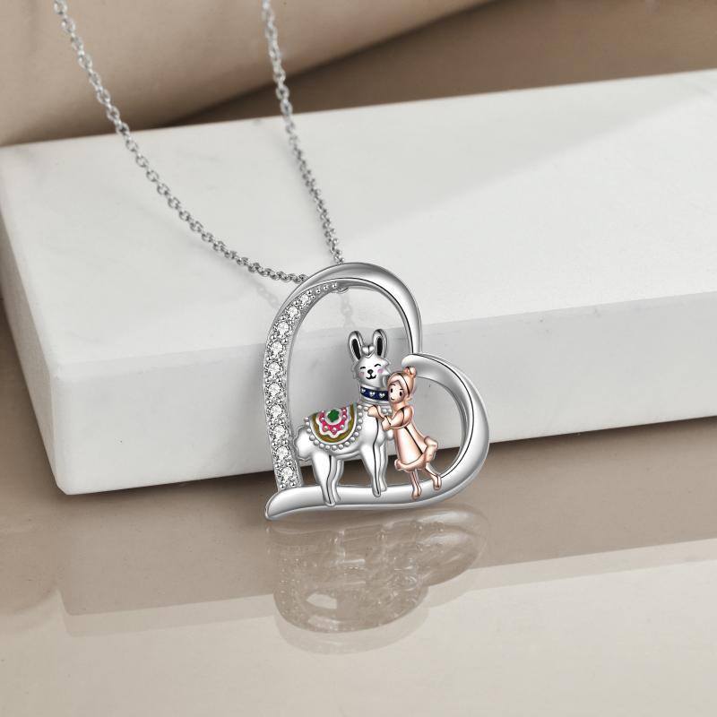 Sterling Silver Two-Tone Heart Cubic Zirconia Alpaca Pendant Necklace For Women-4