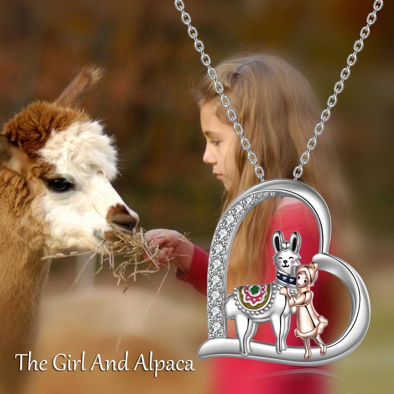 Sterling Silver Two-Tone Heart Cubic Zirconia Alpaca Pendant Necklace For Women-6