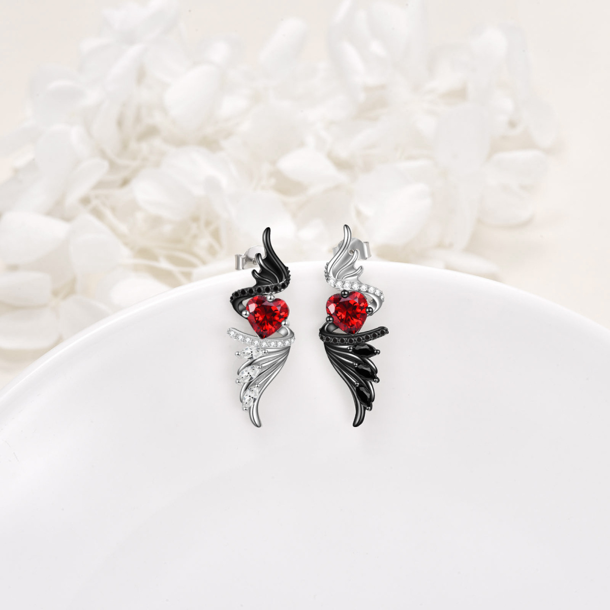 Boucles d'oreilles Angel Wings en argent sterling bicolore en forme de coeur avec zircon c-4